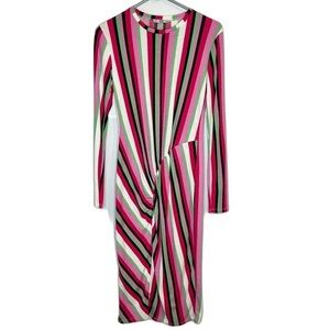 NWOT Zara Multicolor Striped Ruched Gretchen Midi Long Sleeve Dress Size Med